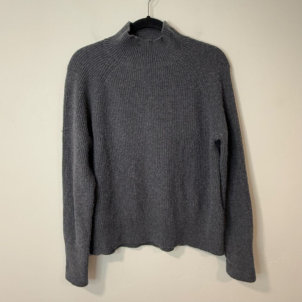 White + Warren Sustainable Cotton Wool Blend Sweater Turtleneck Grey Small